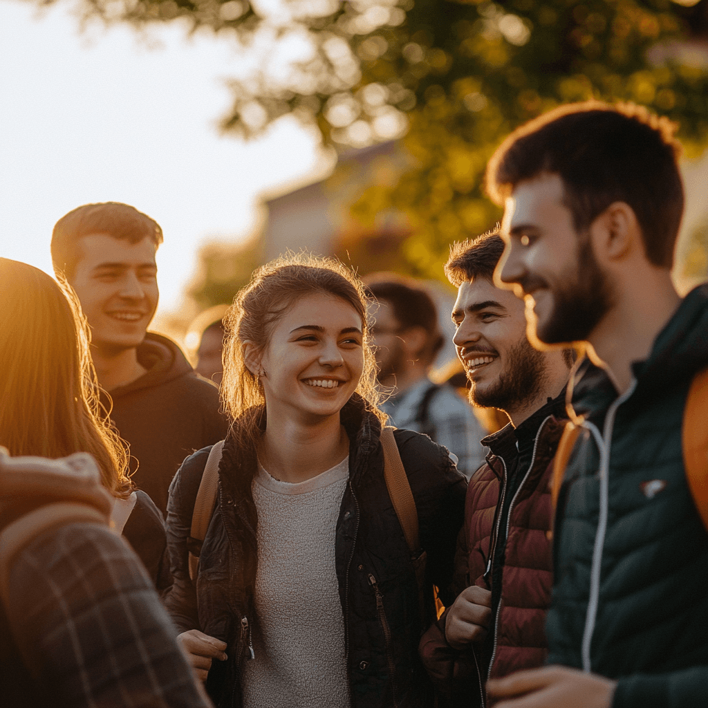 Moldovan Christian youth smiling and walking together outdoors after Anchored Conference