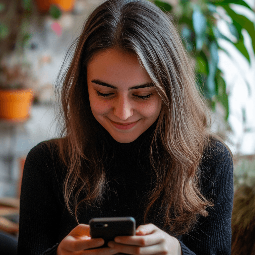 Young Moldovan Christian woman registering for Anchored Conference on her phone